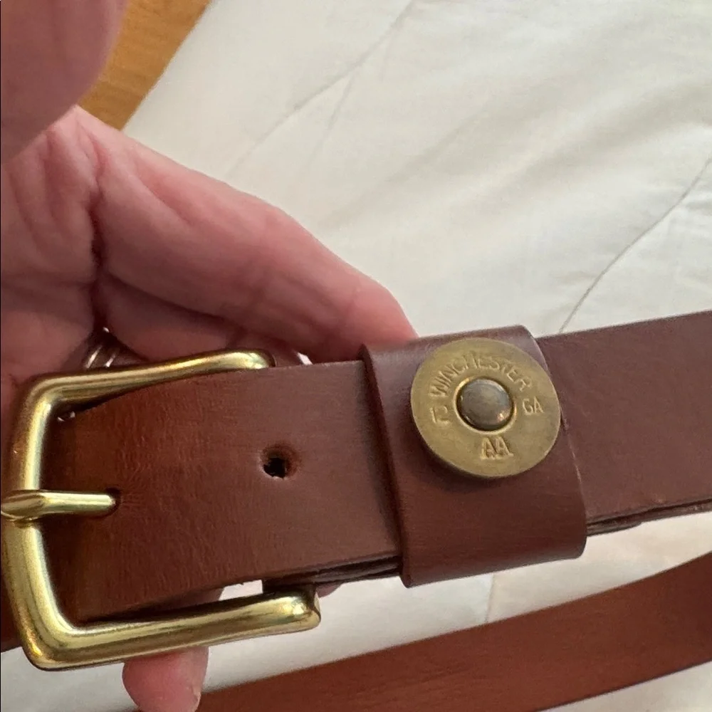 Winchester brown leather belt with solid brass buckle